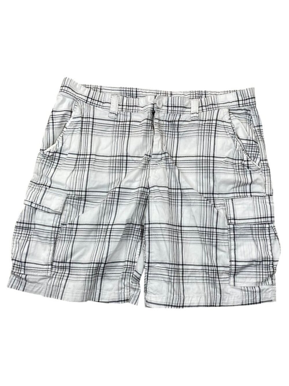 George Cargo Shorts Mens 42 White Black Plaid Flat Front Summer Casual Preppy